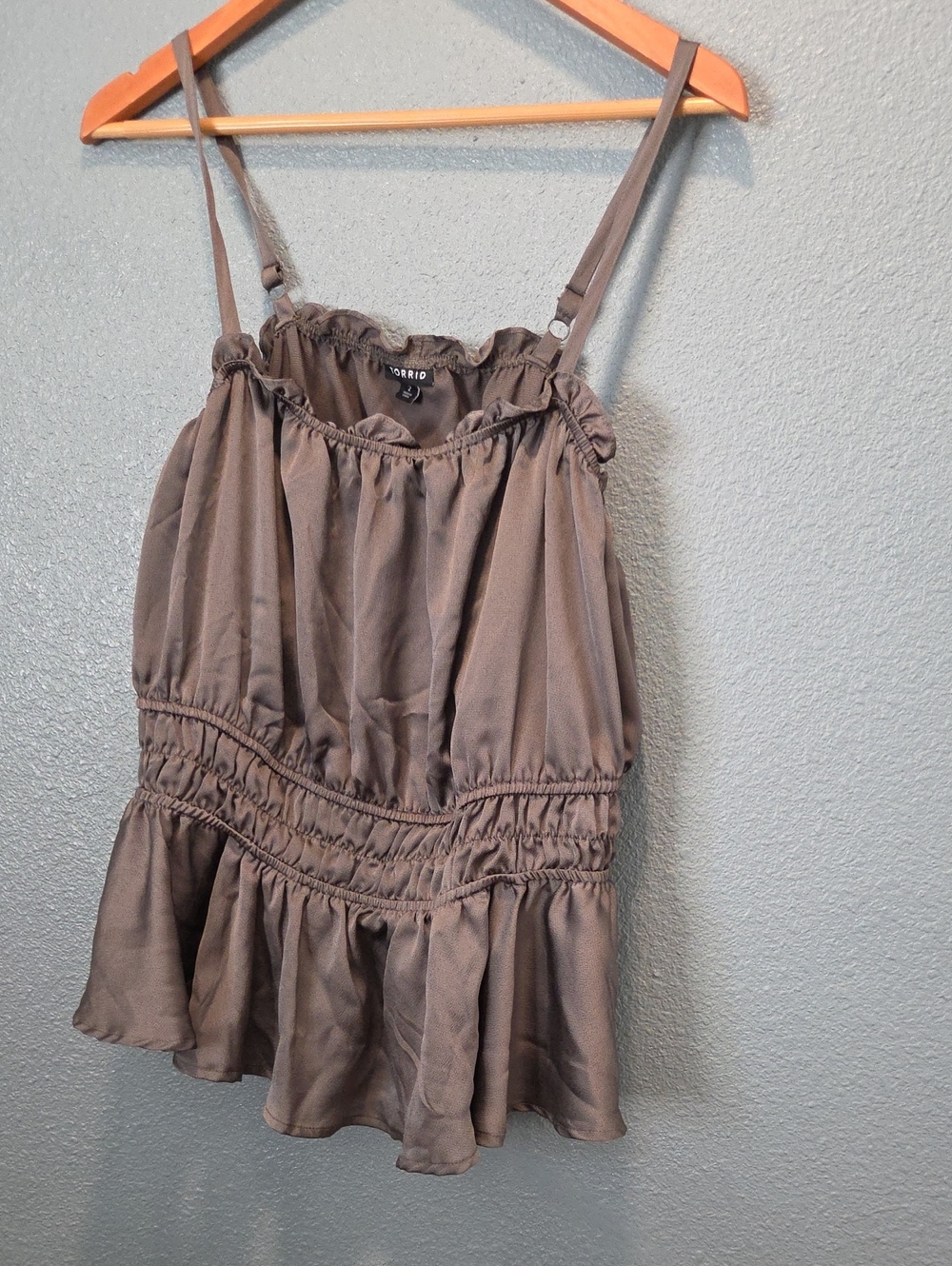 Torrid Olive Smocked Ruffle Peplum Cami